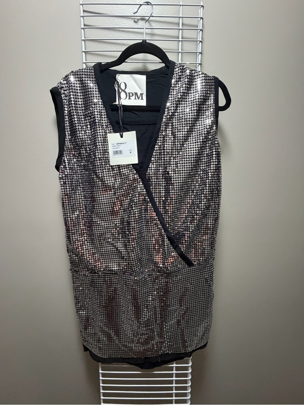 ✨ NWT 8PM Italy Silver Sequin Wrap Mini Dress Size M | Made in Italy